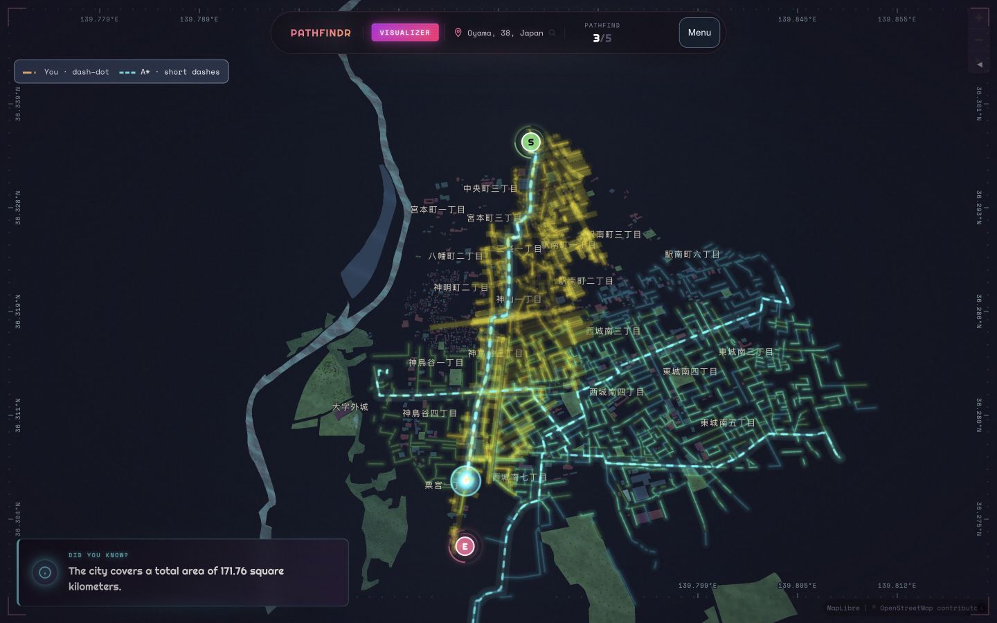 Pathfindr visualizing illuminated city streets
