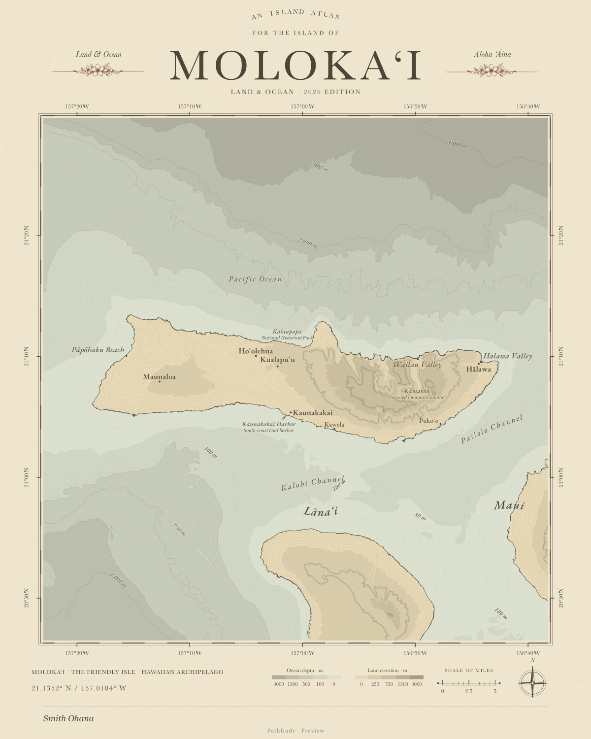 Molokaʻi Island Map in Linen
